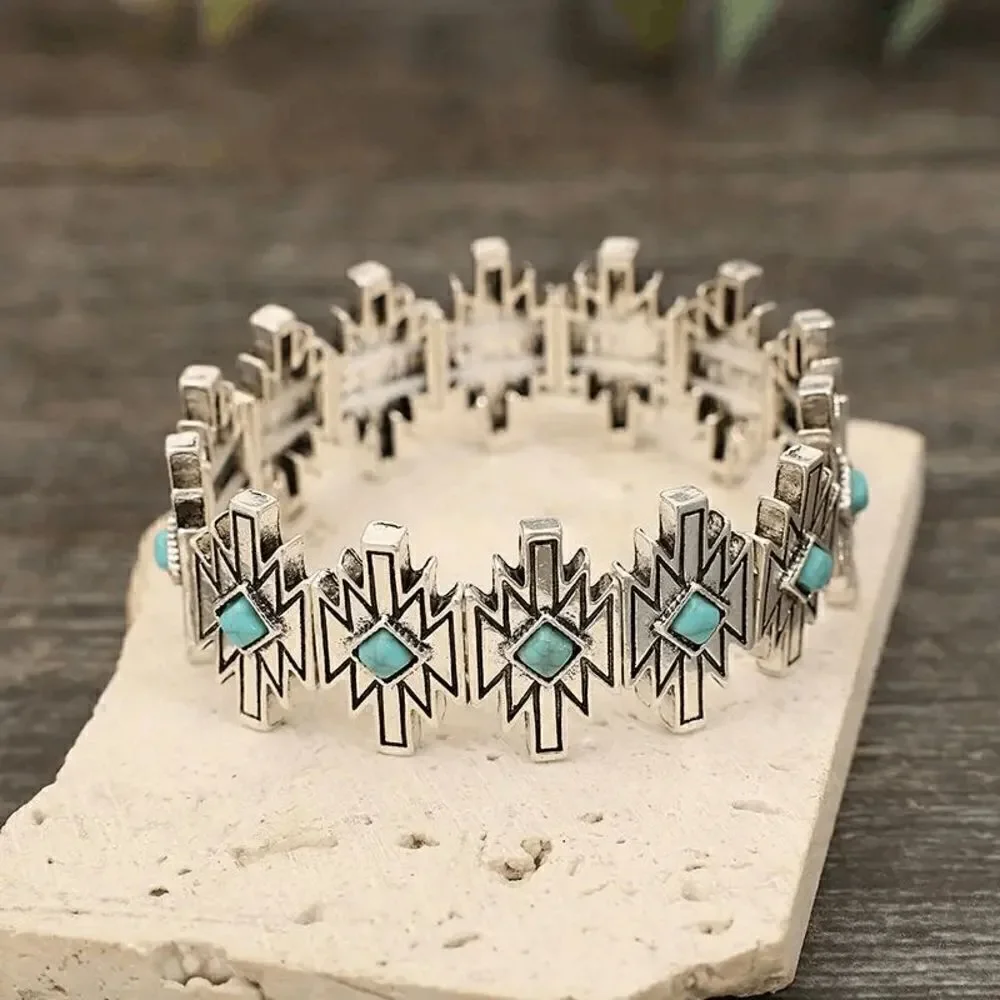 Western Boho Turquoise Cross Stretch Bracelet